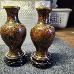 Pair of Elegant Cloisonné Vases - Rich Floral Design